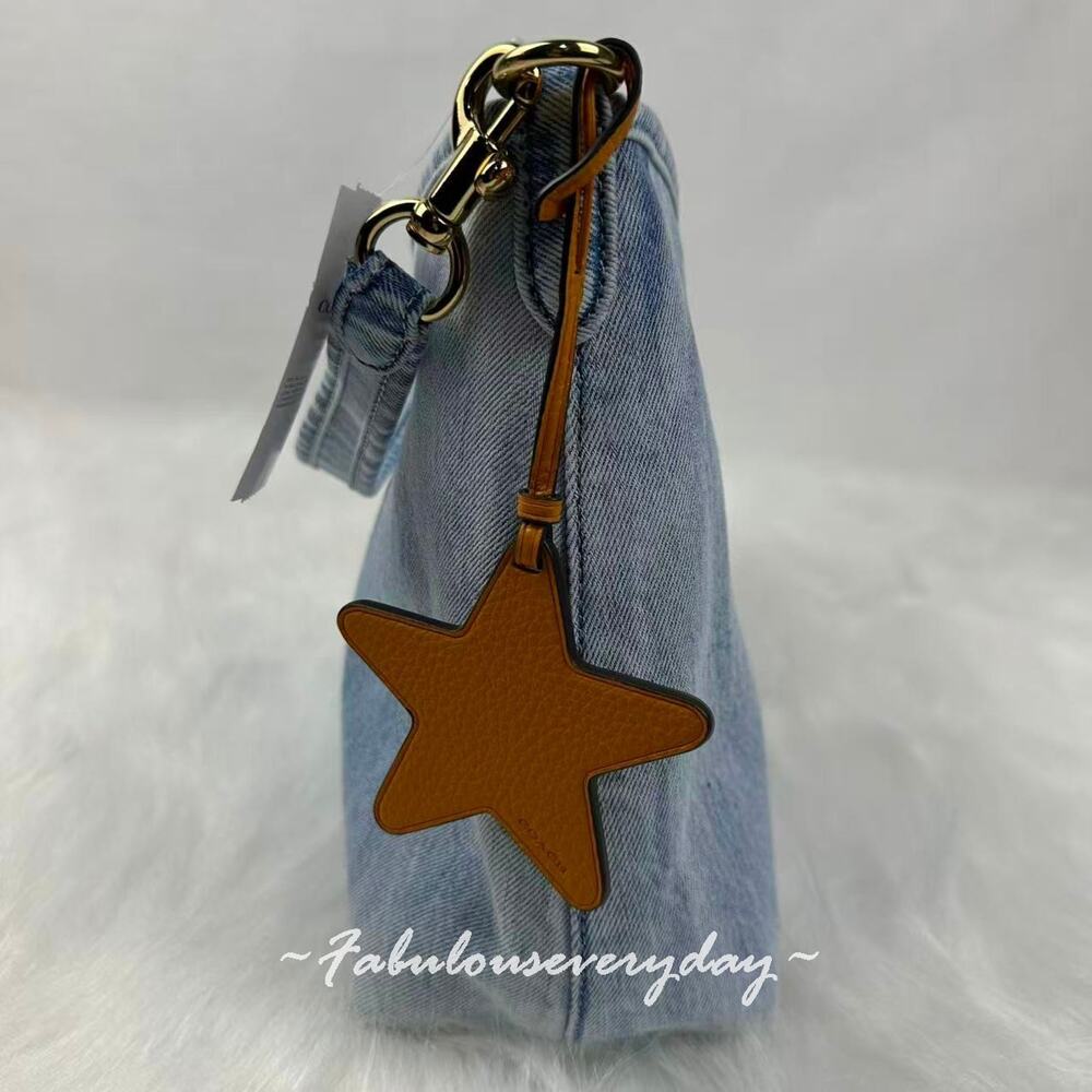 Coach Laurel Shoulder Xbody Bag In Loved Denim With Charms CEF26 Light Indigo - Picture 3 of 9